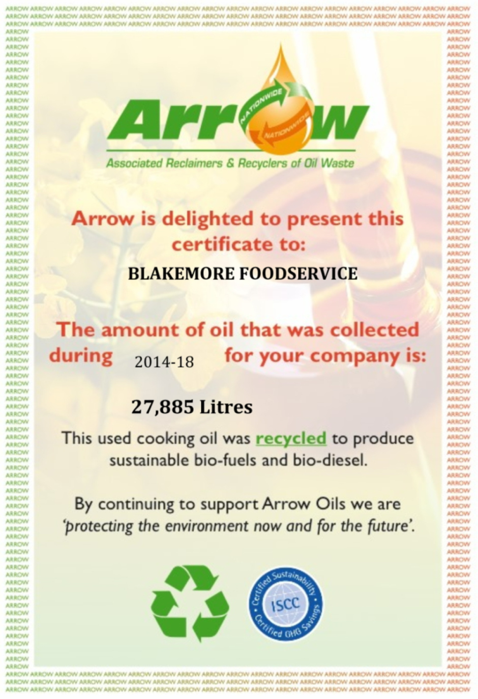 Blakemore_Foodservice_Oil_Collection_Certificate